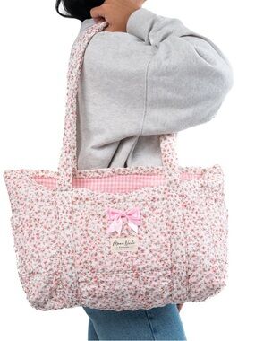 Moon Nude Peony Quilted Floral Tote Bag Pink Bow Cottagecore Coquette